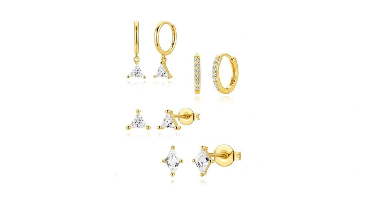 4 Pairs 14k Gold Plated Earrings Set For Women, Triangle