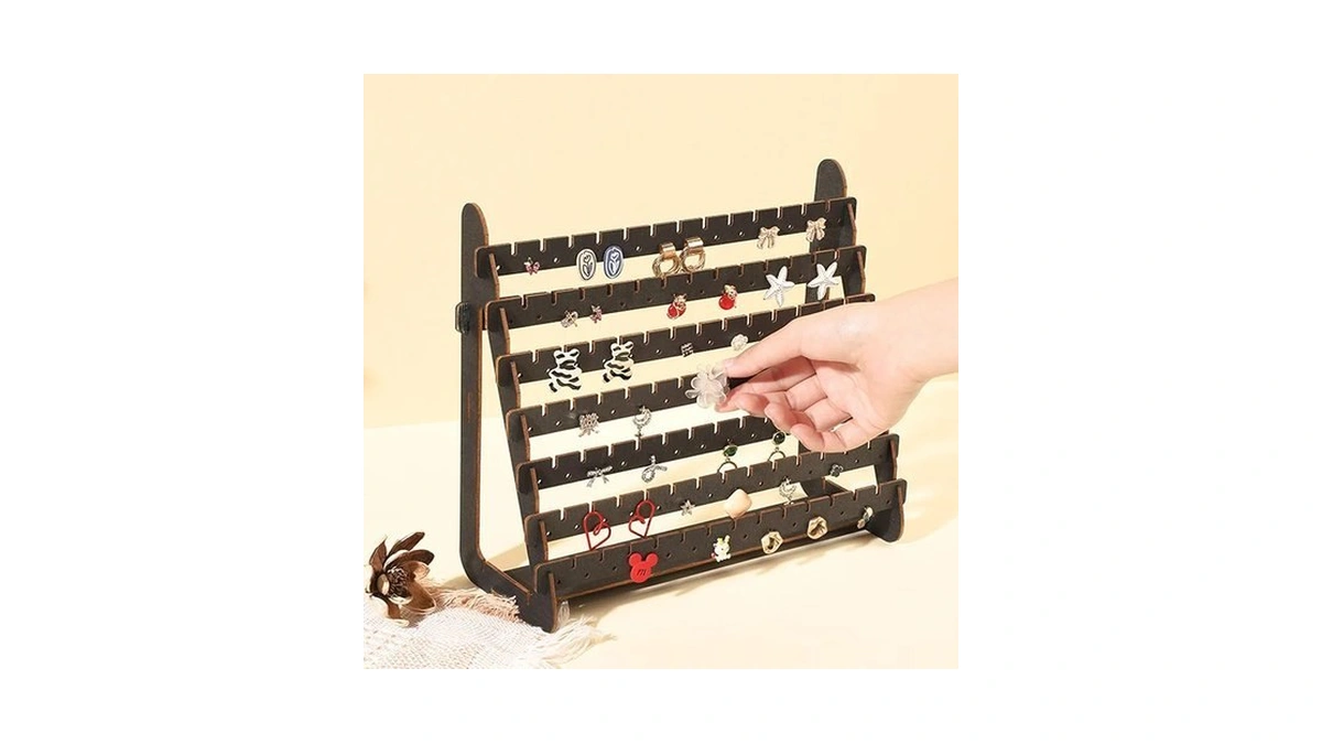 Dzrige 7-tier Wood Earring Holder Step Display Earring Organizer With