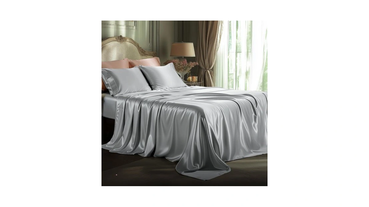 Bedsure Grey Satin Sheets Full Size, Soft Silky Bedsheets For
