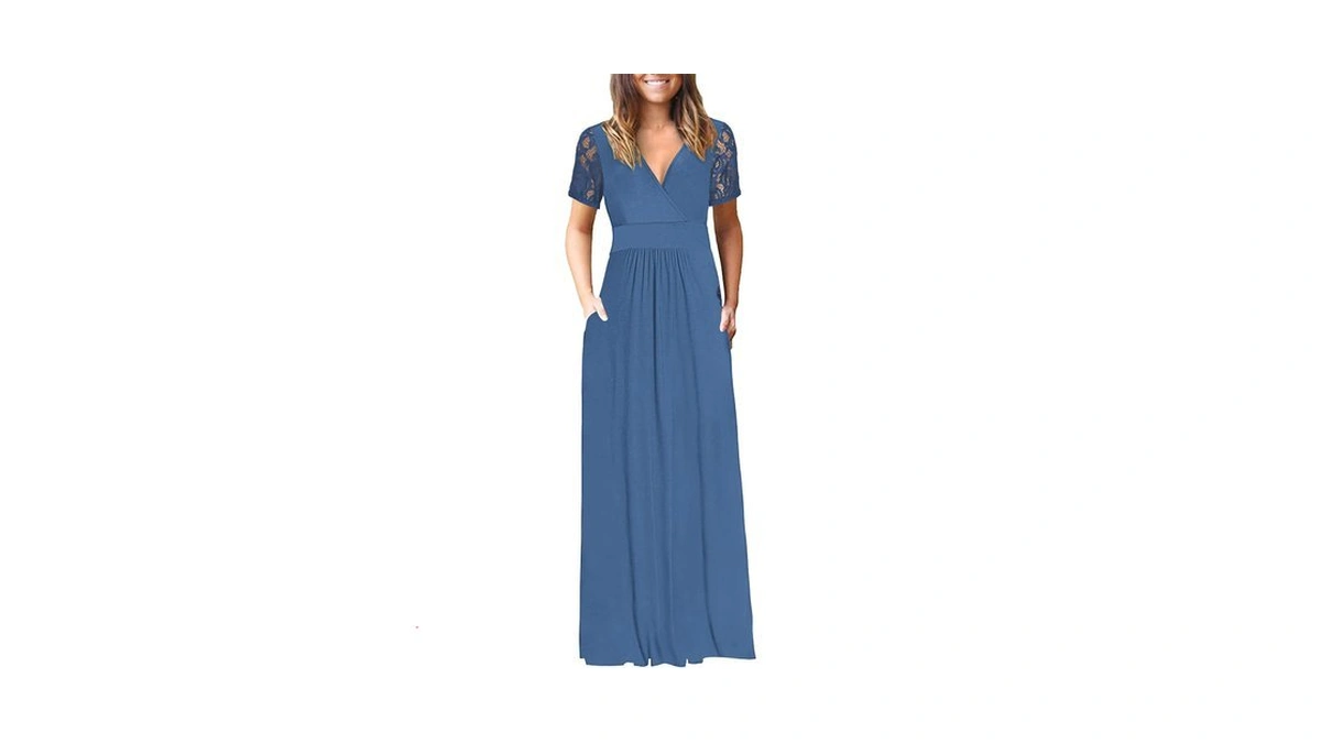 Auselily Maxi Dresses For Women Summer Lace Short Sleeve V
