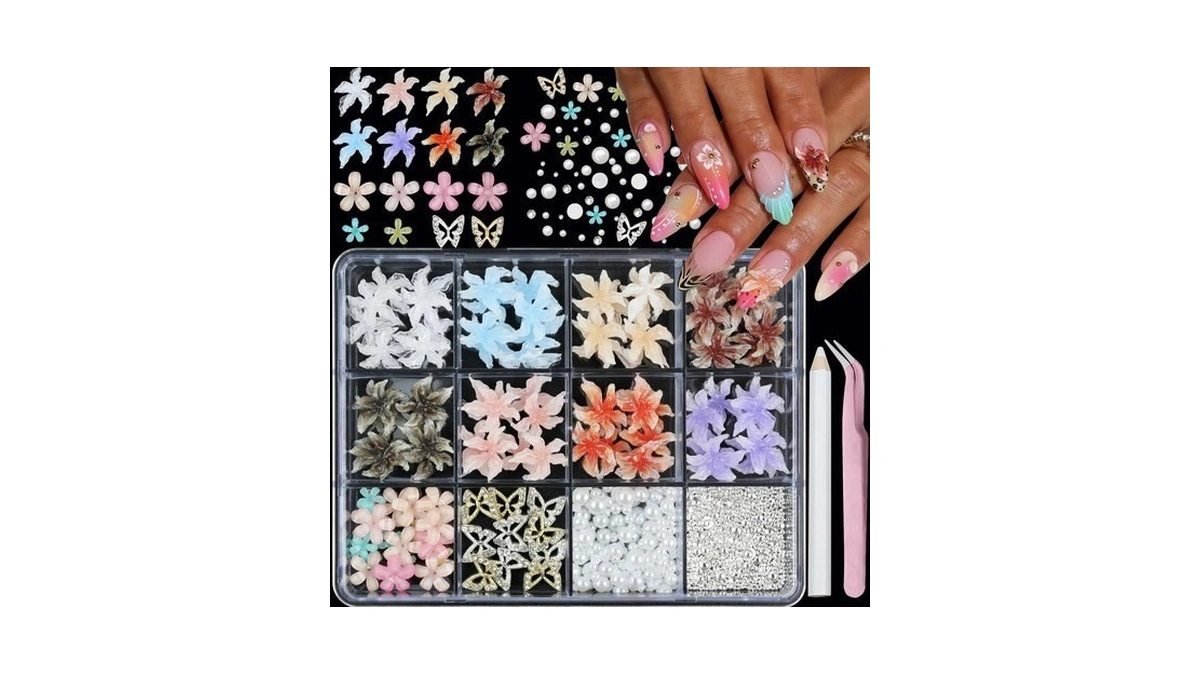 Yosommk 3d Colorful Flower Nail Art Charms And Gems Adjustable
