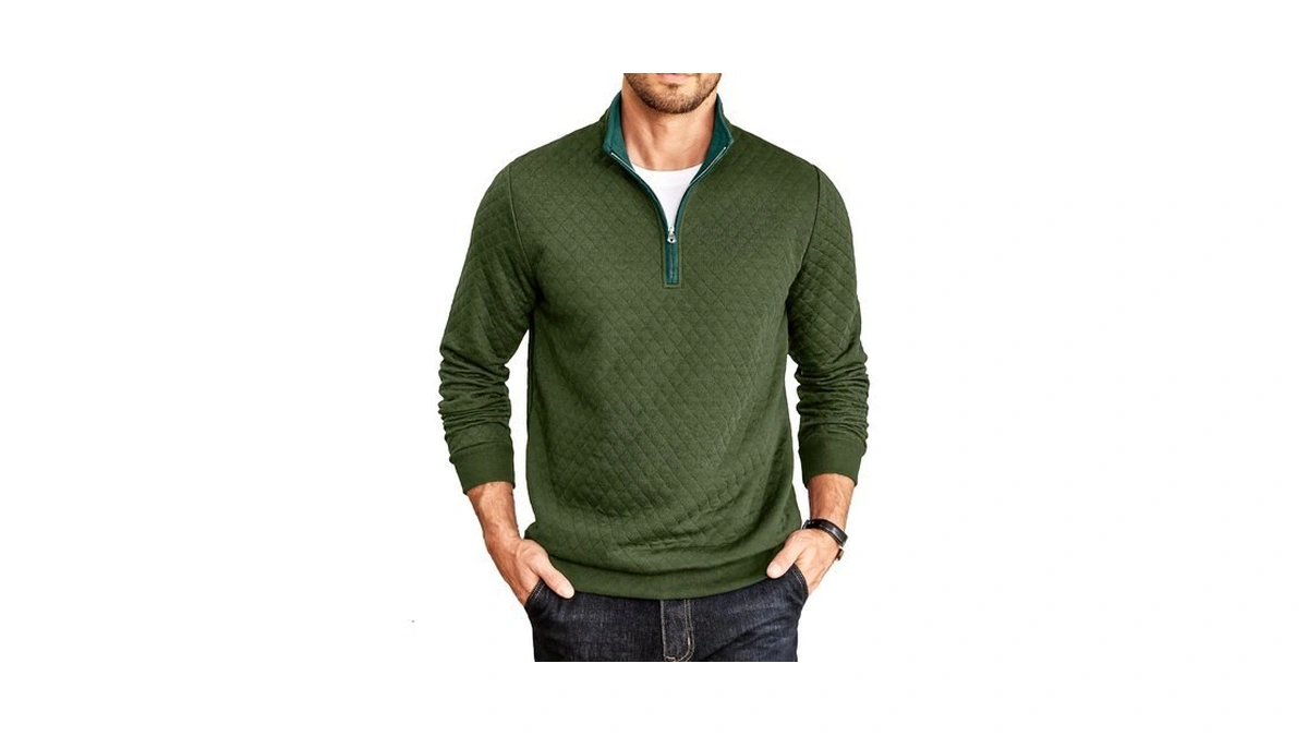Coofandy Mens Quarter Zip Pullover Casual Mock Neck Quilted Sweatshirt