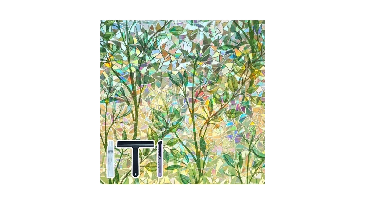 Zhmrroad Window Privacy Film Stained Glass Rainbow Leaf 17.5 X