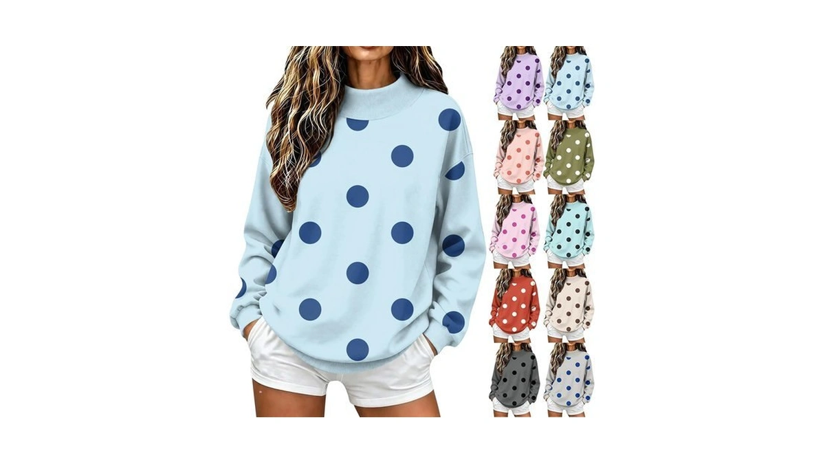 Polka Dot Sweater Women Mockneck Cute Y2k Mockneck Sweatshirt Women