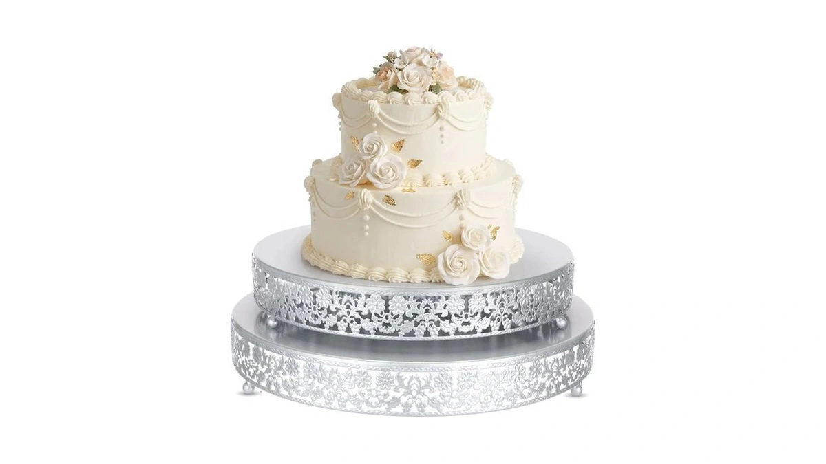 Wenqik 2 Pcs Silver Metal Cake Stand, 14" 16" Large