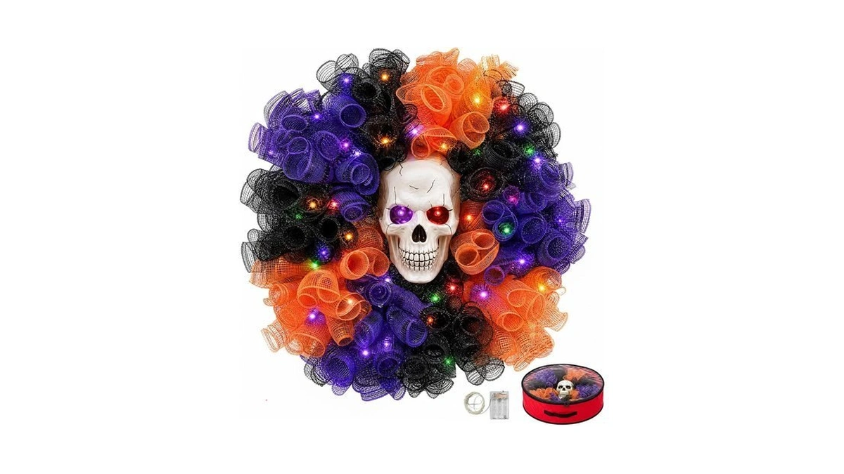 Wizcave 24 In Halloween Wreath With Skull And Color-changing Lights