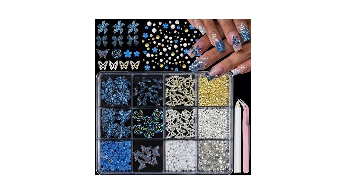 Yosommk 3d Dark Blue Flower Nail Art Charms And Gems