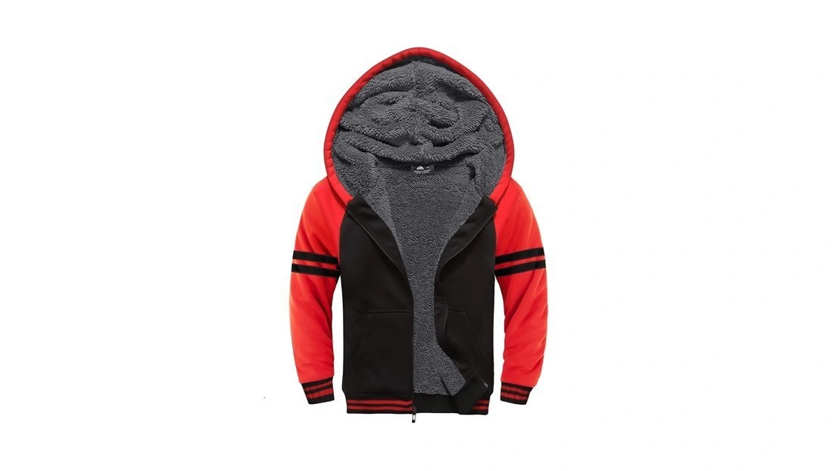 Boys Hoodie Zip Up Fleece Lined Jacket Kids Warm Sherpa
