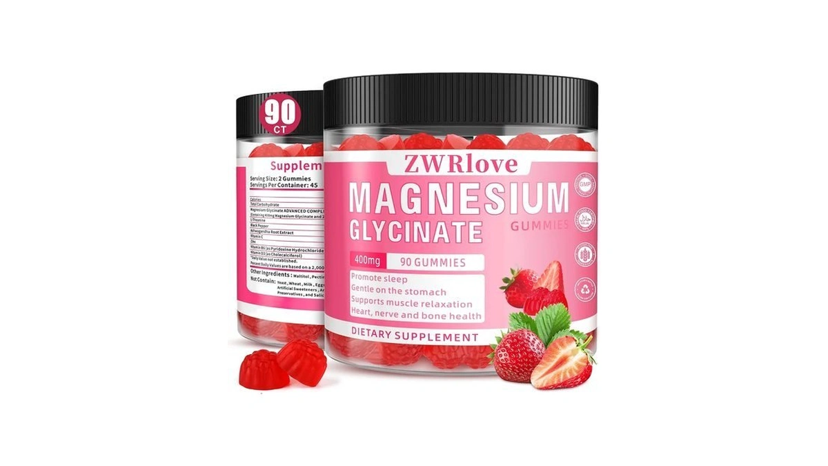 Magnesium Glycinate Gummies 400mg, Strawberry, Zinc, Sugar Free, 90 Count