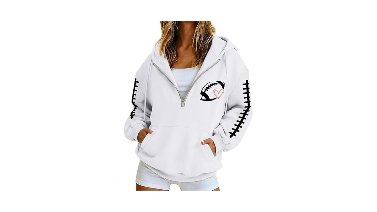 Numaller Womens Quarter Zip Pullover Hooded Football Oversized Y2k Hoodie