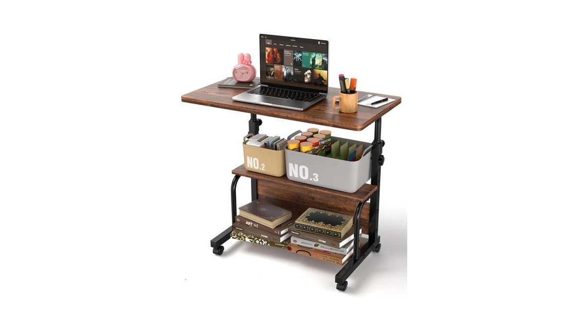 Qzmdsm Portable Rolling Desk On Wheels Adjustable Height Desks For