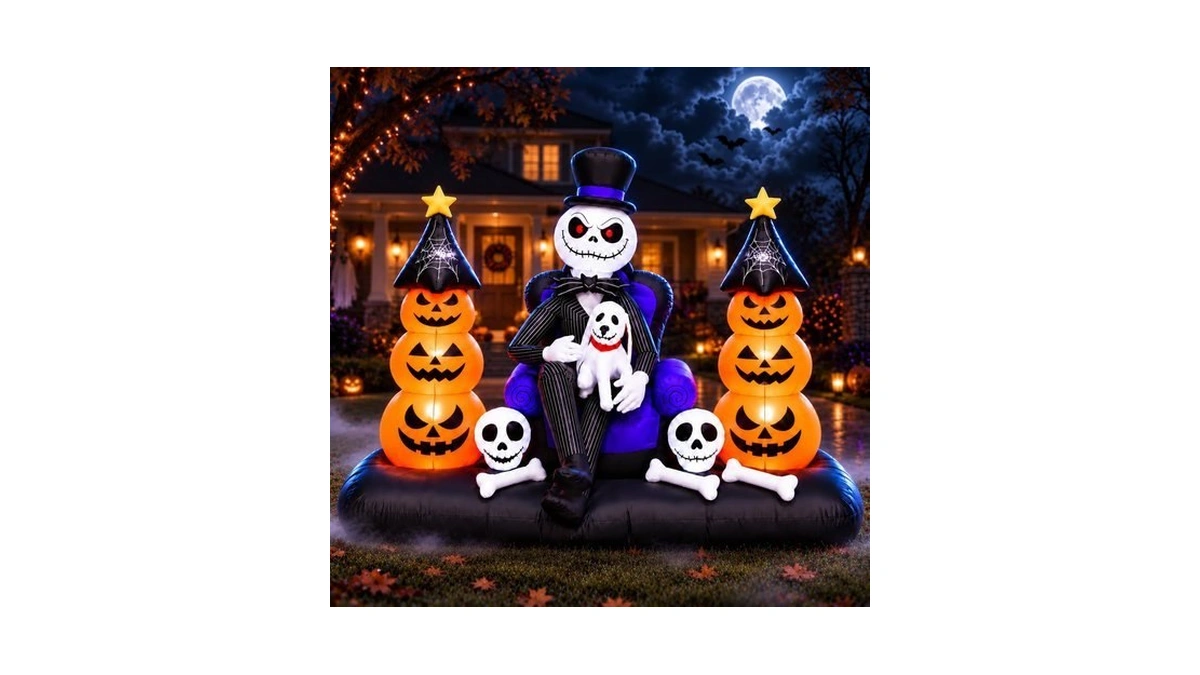 8ft Halloween Inflatables Outdoor Decorations, Led Lighted Inflatable Skeleton With