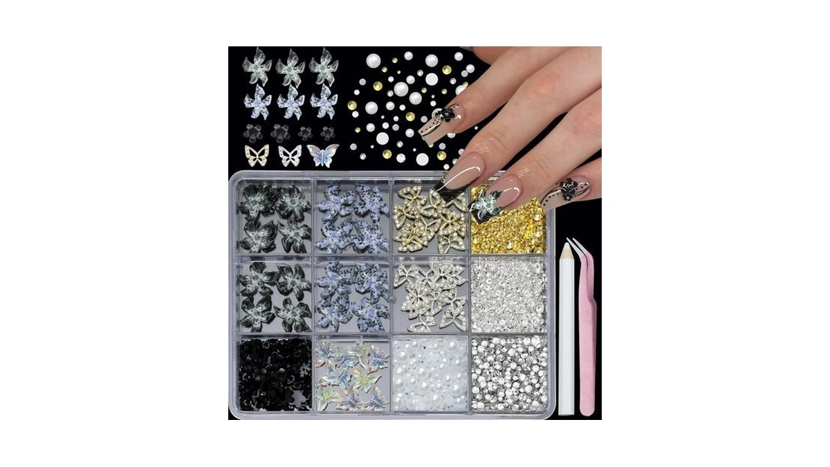 Yosommk 3d Black Flower Nail Art Charms And Gems Adjustable