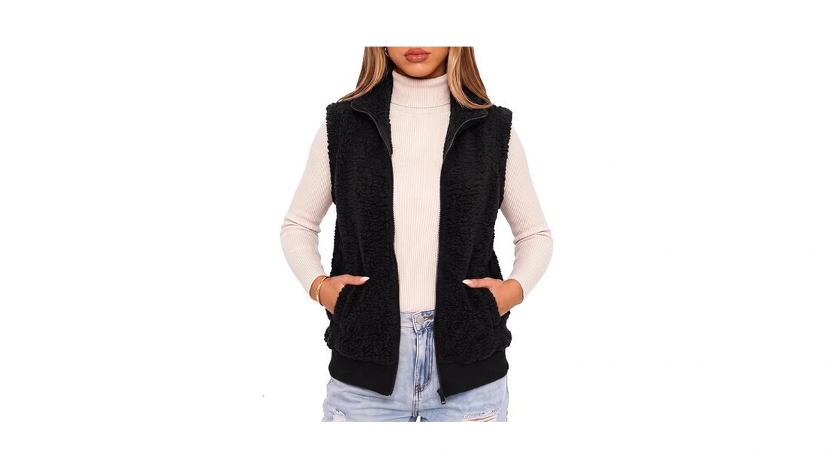 Bluetime Womens Fuzzy Sherpa Fleece Jacket Lightweight Vest Cozy Sleeveless