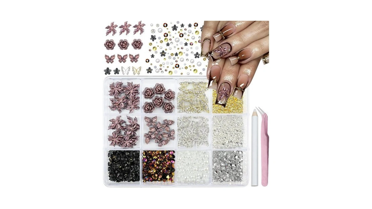 Yosommk 3d Glitter Brown Flower Nail Art Charms And Gems