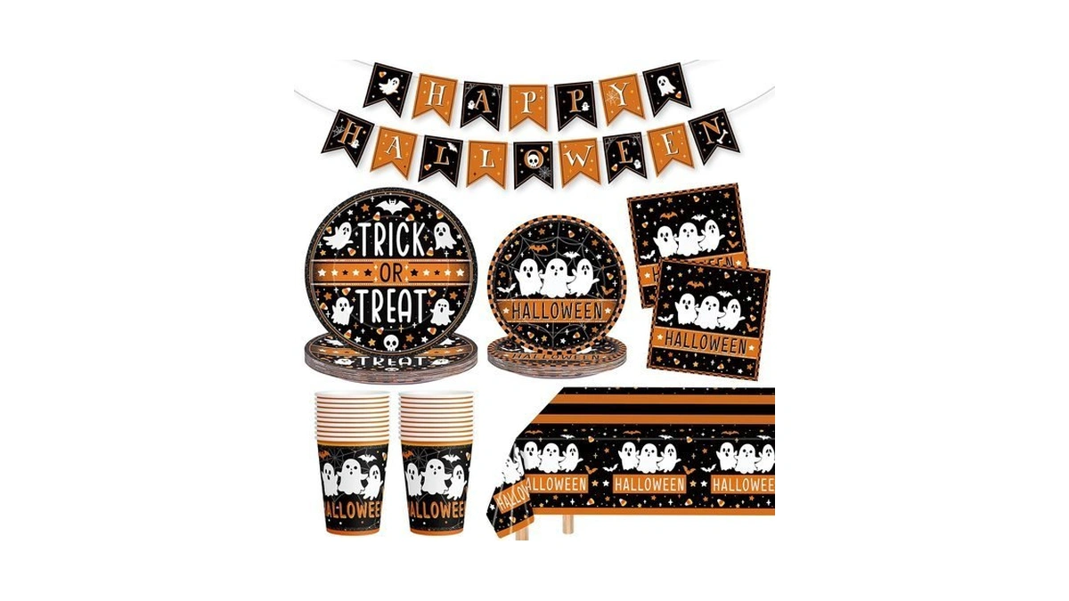 82 Pcs Halloween Plates And Napkins - Disposable Halloween Ghost