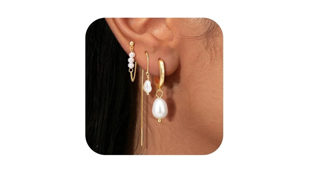 Turandoss 3 Pairs Hypoallergenic Pearl Earrings Set For Women Trendy