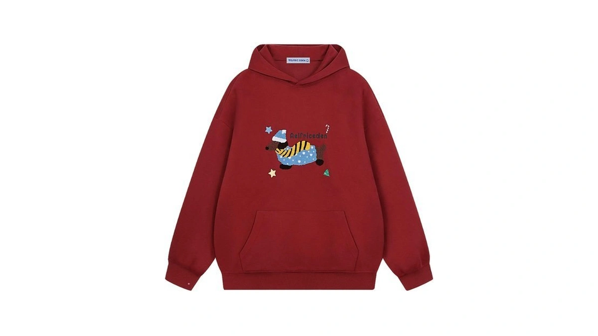 Aelfric Eden Cartoon Dog Hoodie Unisex Oversized Dachshund Graphic Red