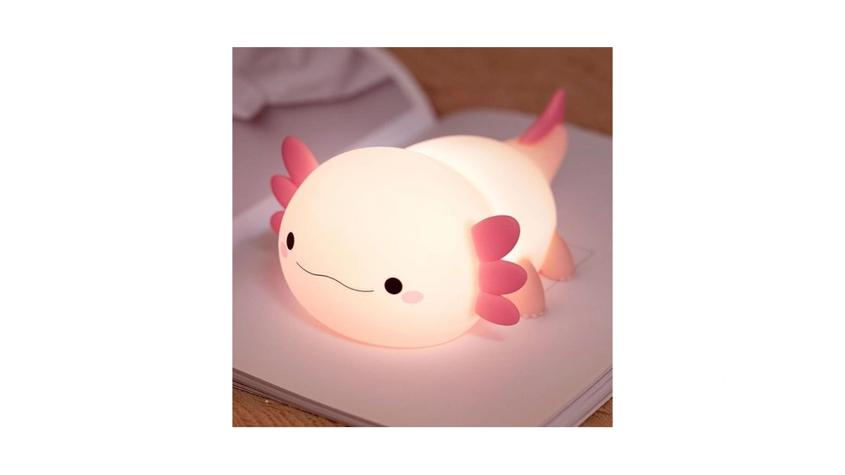 Happybag Axolotl Squishy Silicone Night Light, 2 Dimmable Warm Brightness