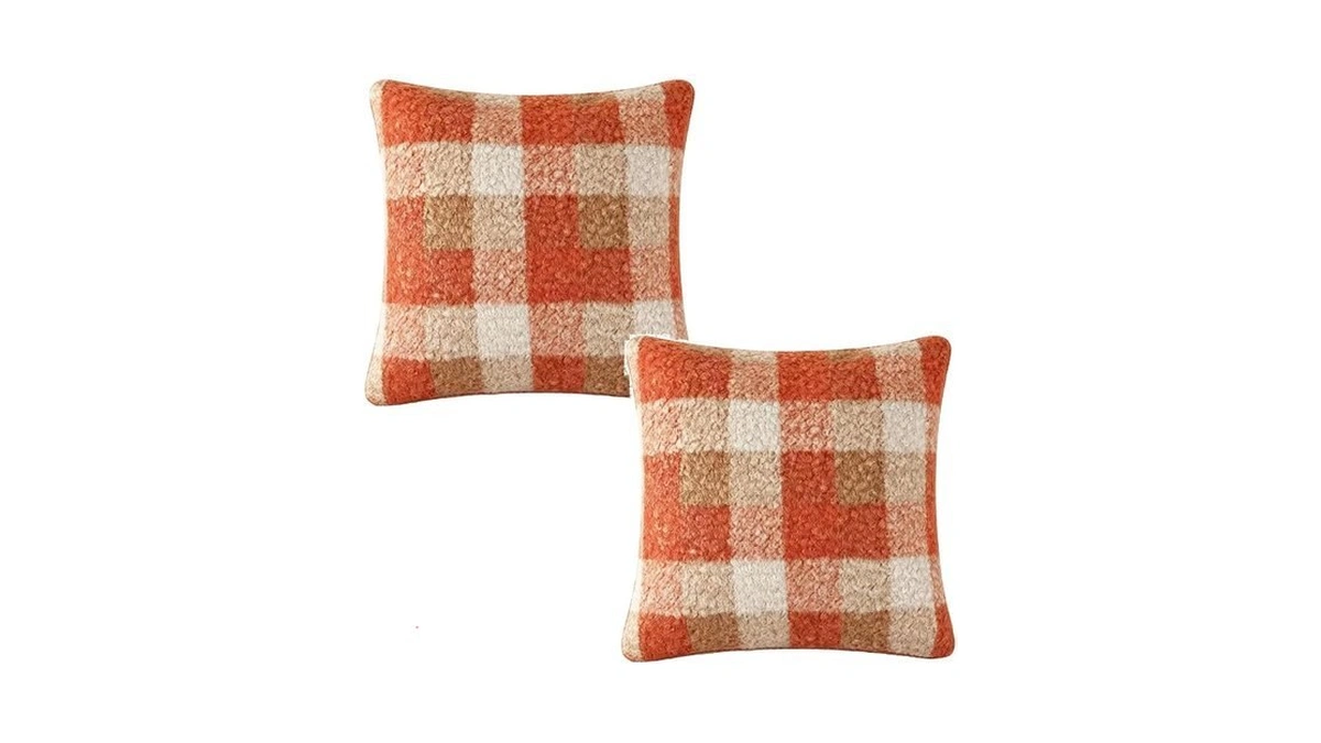 2 Pieces Grid Pattern Polyester Fiber Fall Pillow Covers For