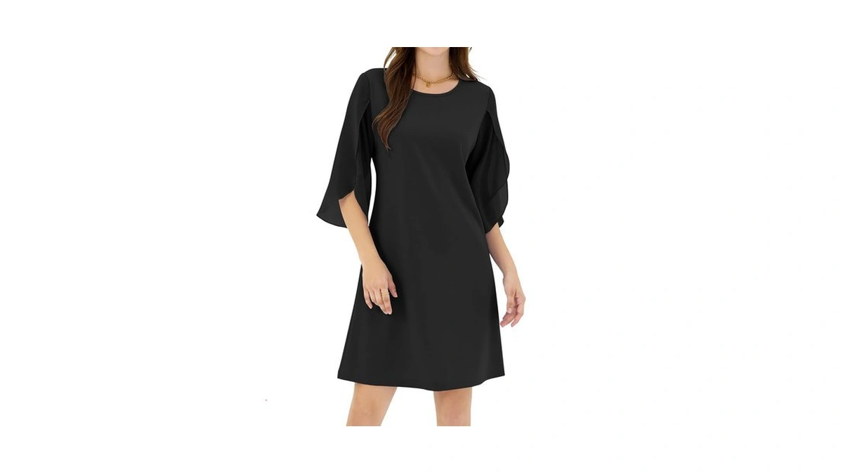 Zaful Womens Fall Chiffon Dresses 3/4 Sleeve Casual Short Dress