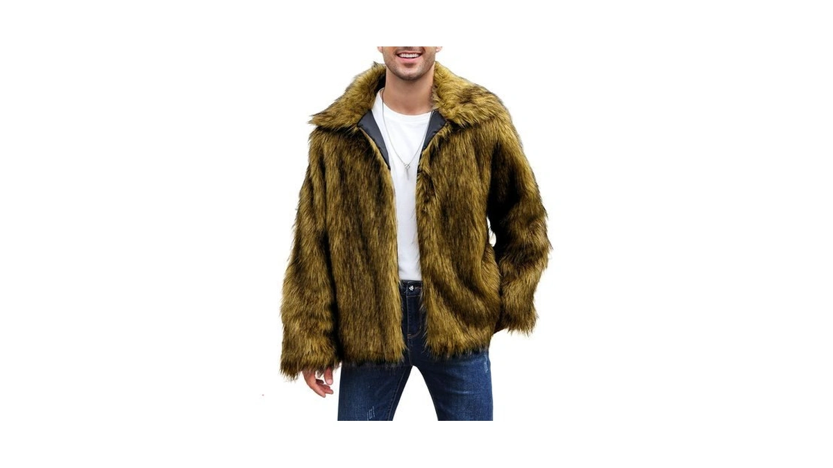 Yimoon Mens Faux Fur Coat Winter Luxury Fluffy Jacket Warm