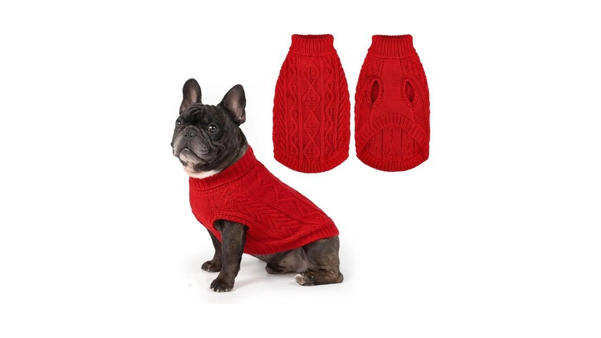 Pupteck Dog Sweater, Turtleneck Warm Knitted Pullover Coat, Thick Cable