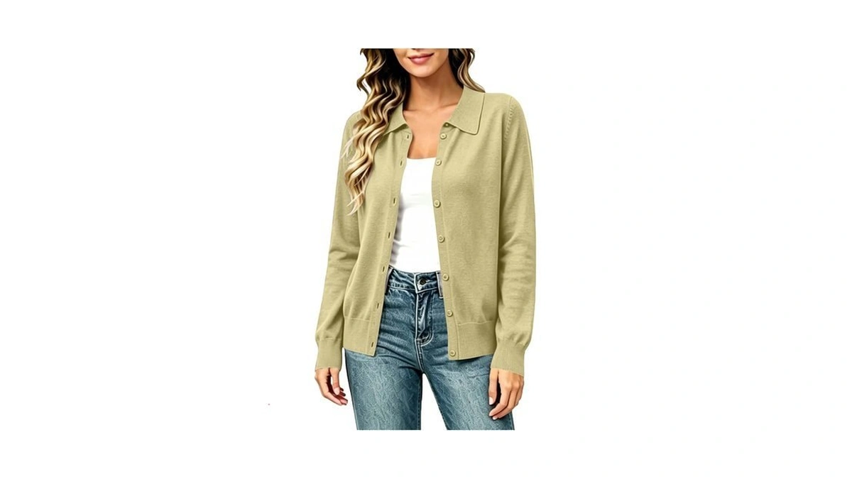 Womens Cardigan Sweaters Lightweight Collared Polo Neck Knit Sweater Coat