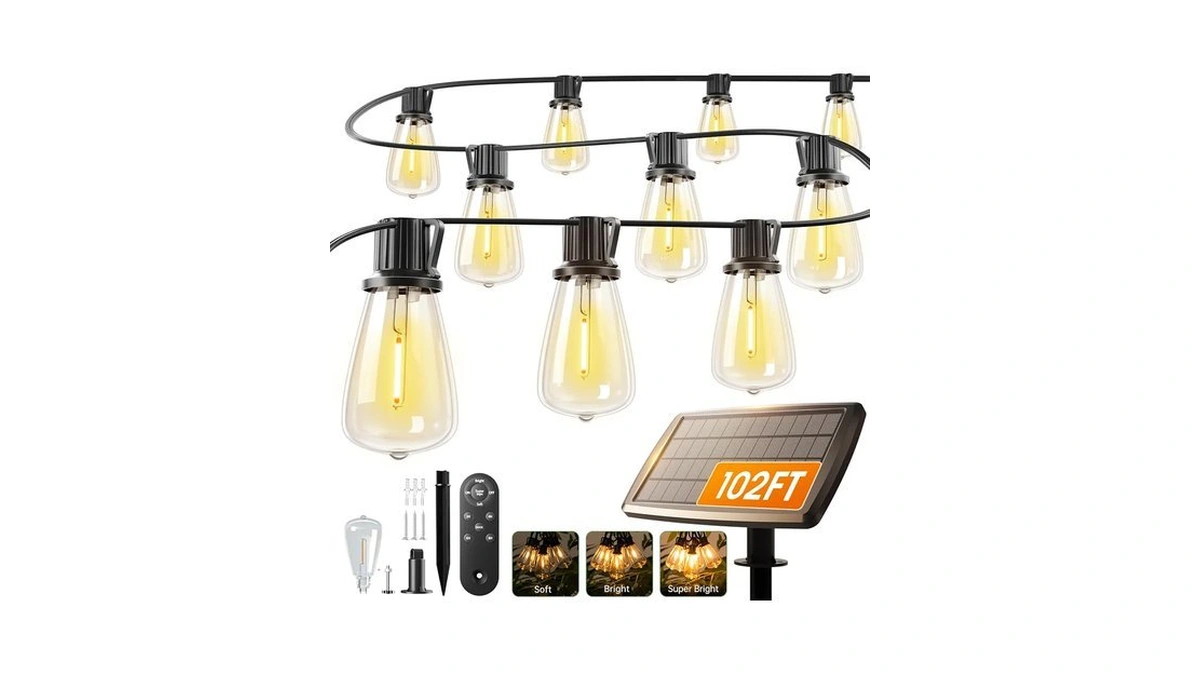 Addlon 102ft(96+6) Solar String Lights Outdoor With Remote, Last 30+