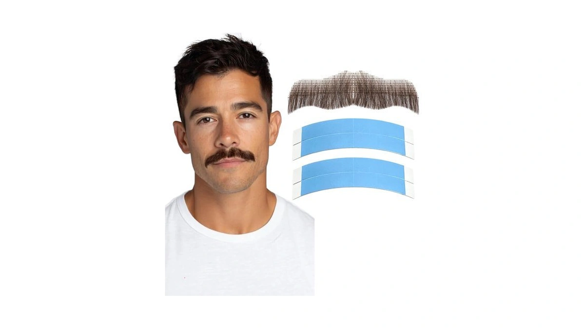 Mahuegg Fake Mustache Human Hair Realistic Beard For Men, Dark