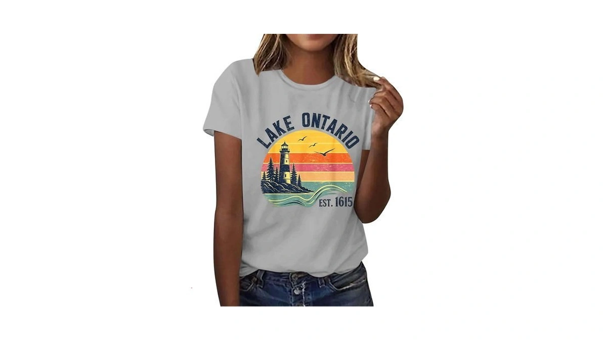 Wisgofre Lake Ontario Shirt Short Sleeve Graphic Travel Beach Outing