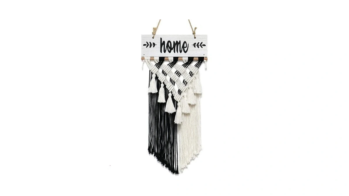 Brown Welcome Sign Macrame Wall Hanging Boho Woven Tapestry Home