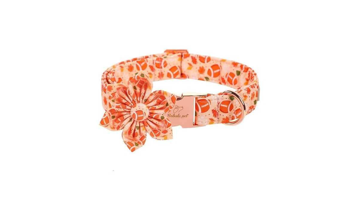 Babole Pet Fall Football Dog Collar With Flower Bow -