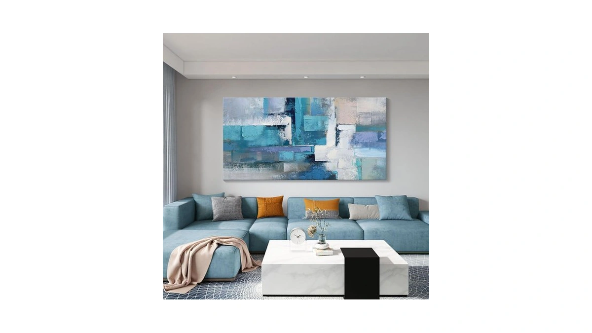 Ajaziko Blue Modern Wall Art For Living Room - Blue