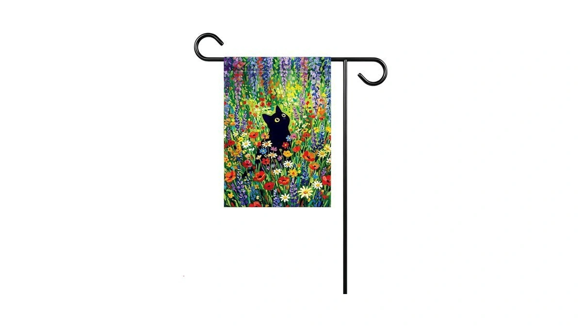 Black Cat Wildflower Garden Flag 12x18 Inch Colorful Floral Yard