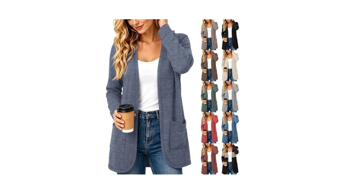 Women's Cardigan Open Front Fall Casual Long Outfits With Pockets