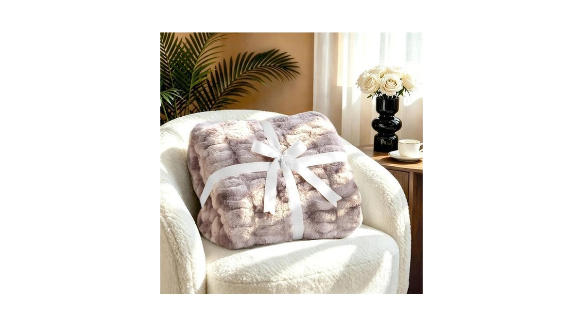 Vfroo Ruched Faux Fur Throw Blanket, Soft Blankets(50"x60",tie-dye Taupe)