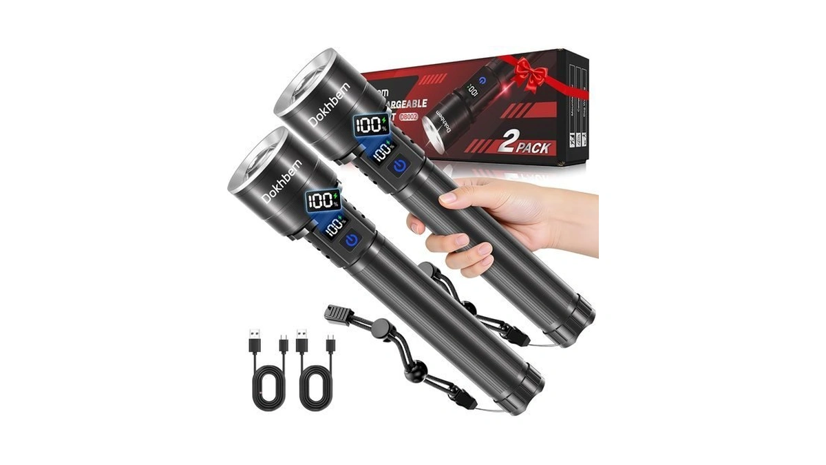 Dokhbem Rechargeable Flashlights 2 Pack, Super Bright Led Long Handle