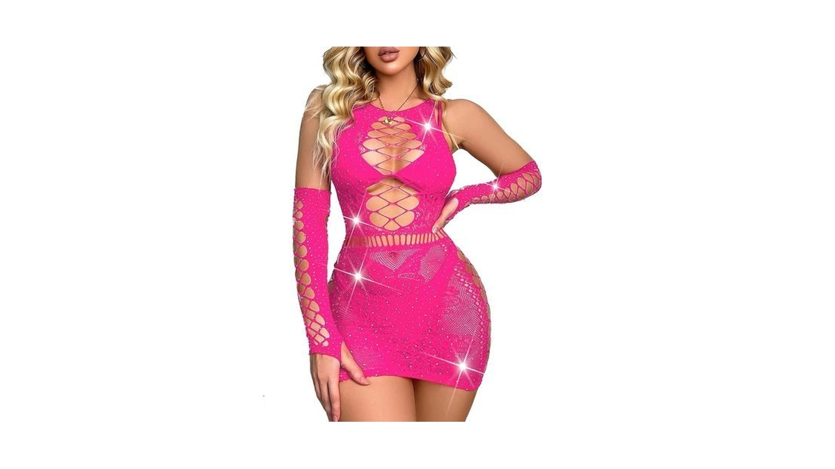 Avidlove Women's Fishnet Lingerie Dress Sleeveless Babydoll Lingerie Pink