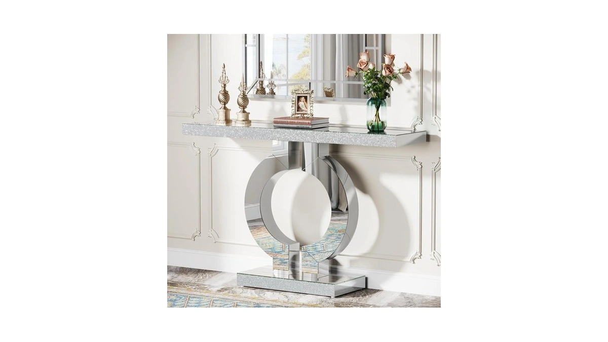 Tribesigns Modern Mirrored Console Table, Glass Sofa Table With Mirror