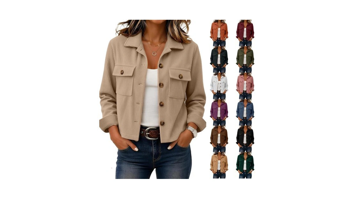 Black Cropped Jacket Women Corduroy Button Down Shacket