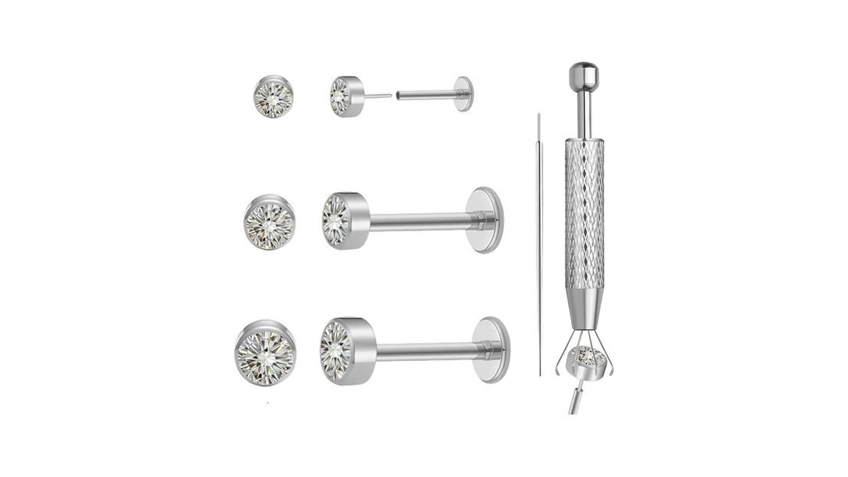 20g Moissanite & Titanium Threadless Flat Back Studs For Women