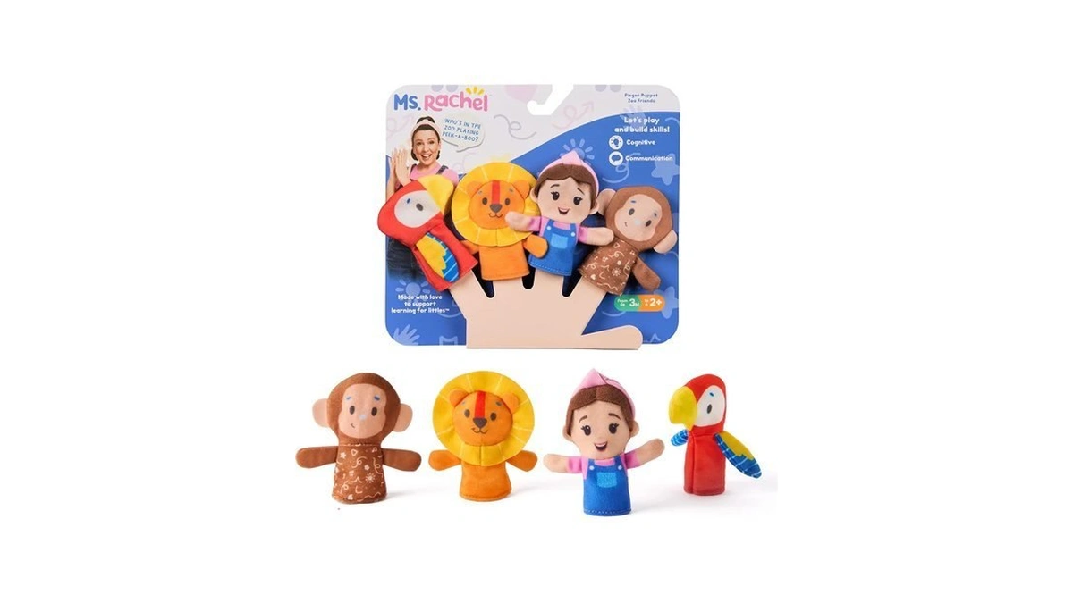 Ms. Rachel Zoo Friends Finger Puppets, 4-pack With Lion, Monkey