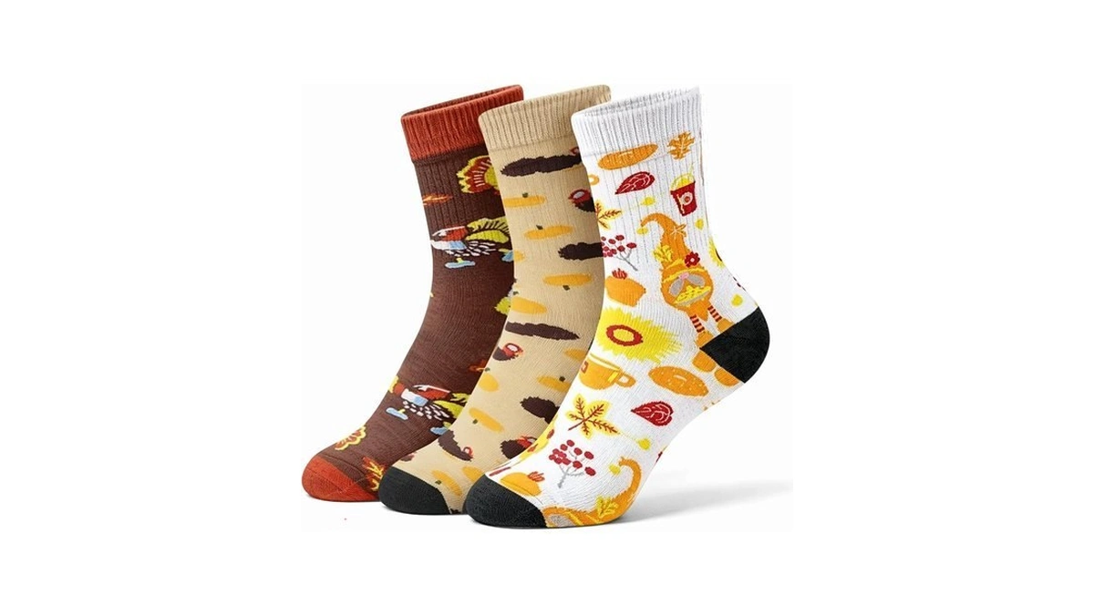 Grj Thanksgiving Fall Socks, 3 Pairs Autumn Leaf Men Women