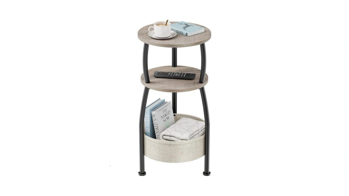 Yuede Round Side Table For Living Room With Storage Basket,