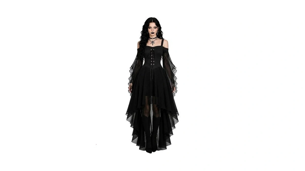 Witch Costume Women Off The Shoulder Lace Butterfly Sleeve Halloween