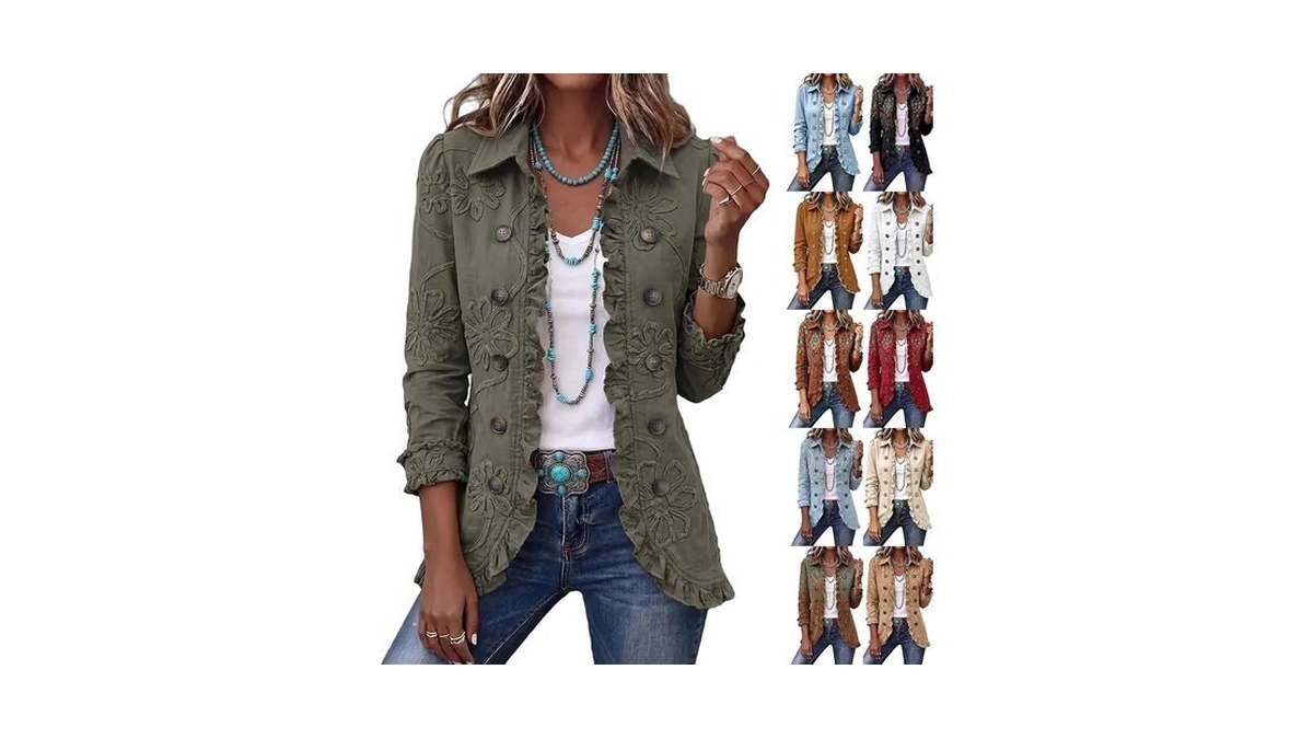 Ruffle Womens Cardigan Ruffle Trim Button Retro Oversized Jacket For