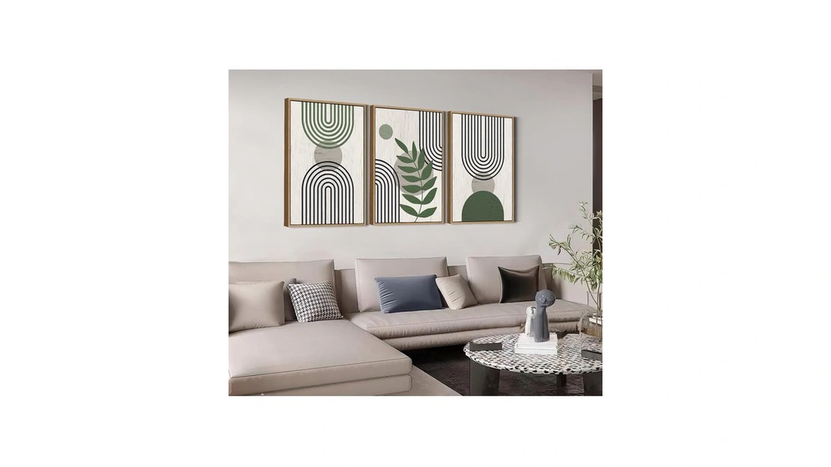 Large Sage Green Wall Art, Geometric Line Canvas Picture, 24