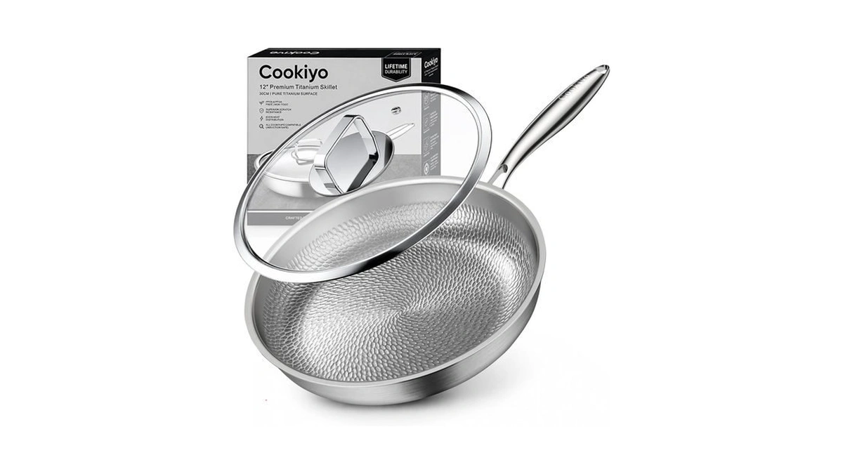 12" Titanium Pans For Cooking With Lid Hammered Tagines Skillet