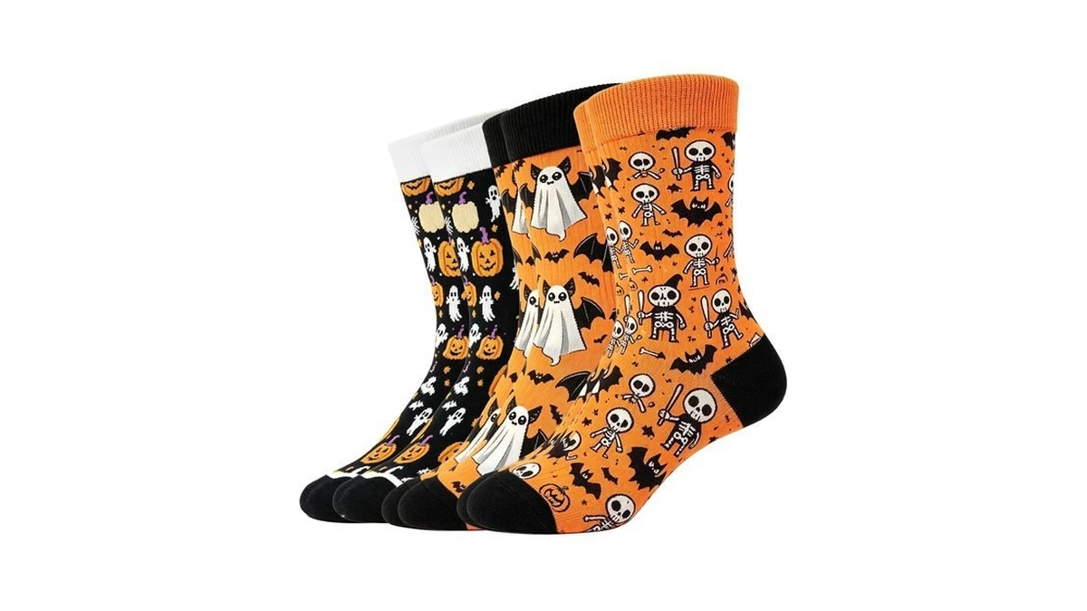 Halloween Ghost Pumpkin Socks, 3 Pairs Men Women Skeleton Mid